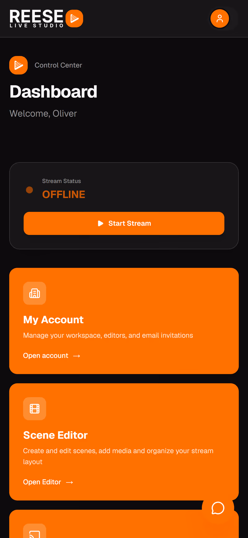 REESE Live Studio control dashboard shown in a phone mockup