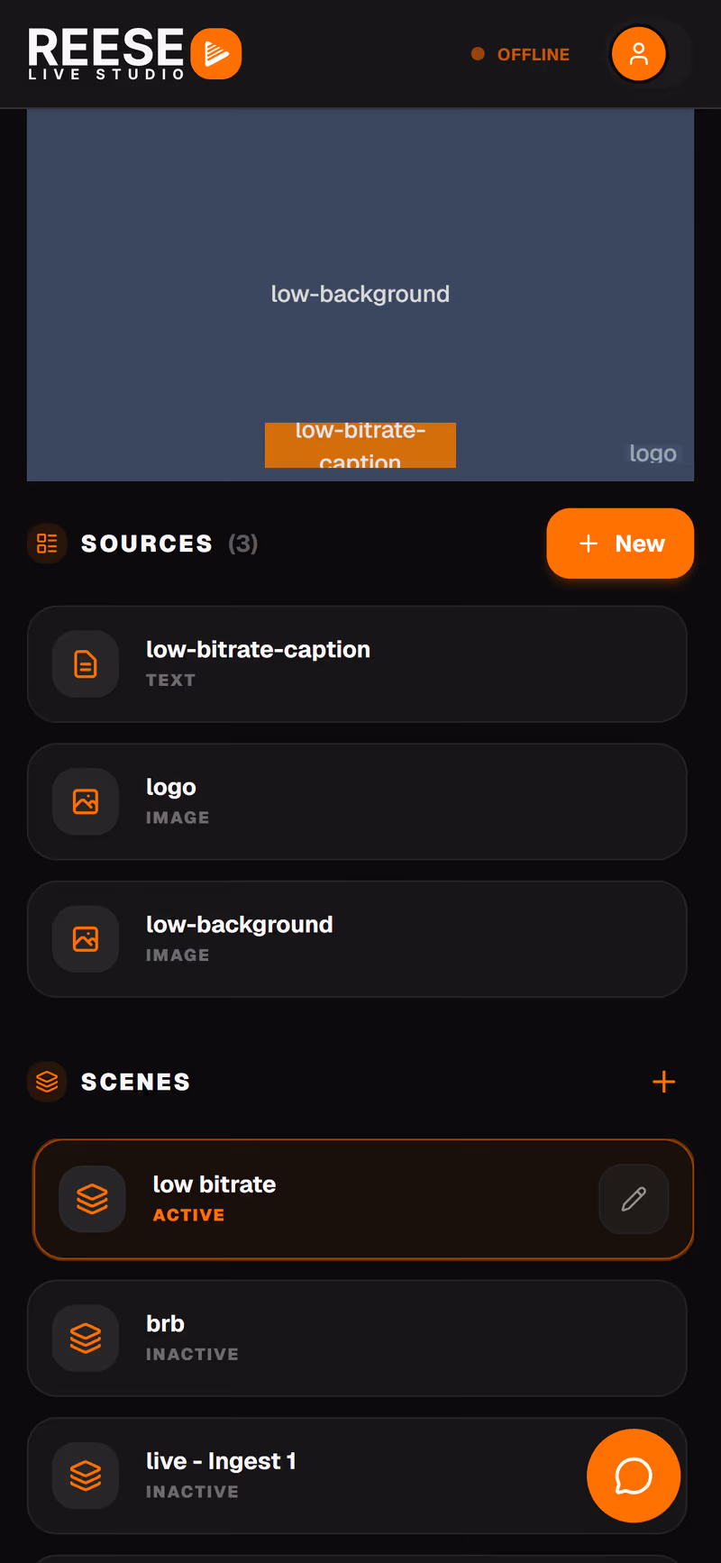 REESE Live Studio web scene editor shown in a phone mockup